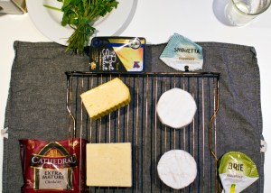 Ecological Brie, Camembert, some Port Salut, and some mature Cheddar, ready for the smoker.