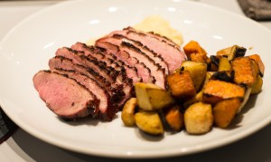 Grilled duck breast with winter vegetables